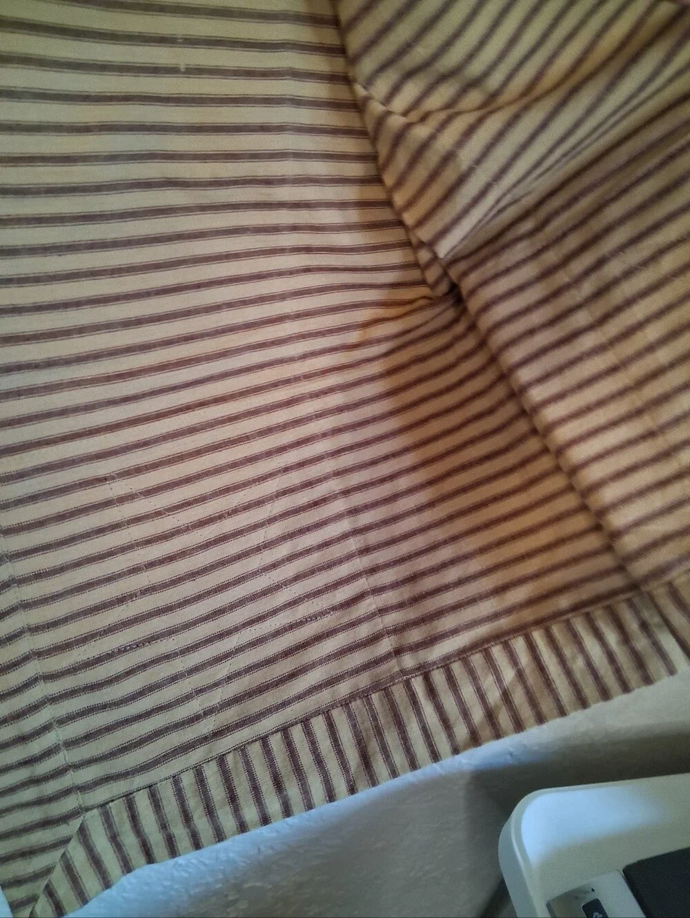 Large Primitive Style Burgundy & Tsn Sriped Holiday Tablecloth 60 X 90 Rectangle